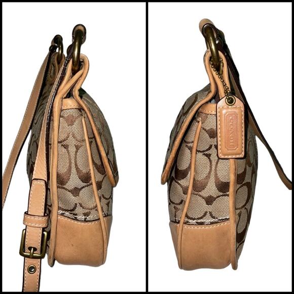 Coach Vintage Signature Monogram Turn lock Khaki Gold shoulder Crossbody Bag - Picture 11 of 16